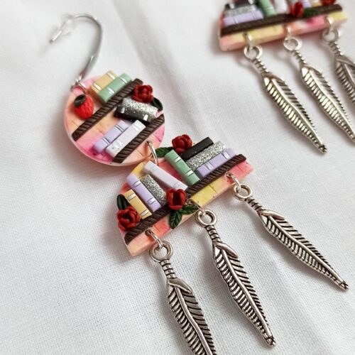 Handmade Polymer Clay Book Earrings: Colorful Bookworm Dangles