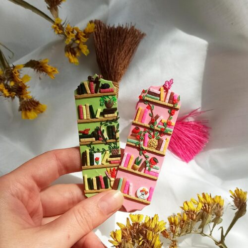 Bookshelf Bookmarks Set: Polymer Clay Book Lover Gift, bookish accessories
