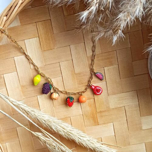Hand Painted Fruit Necklace: Polymer Clay Charm, Custom jewelry
