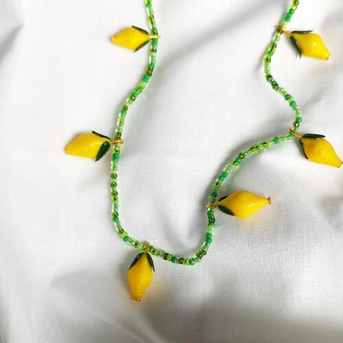 Beaded Lemon Charm Necklace: Lightweight Polymer Clay Jewelry